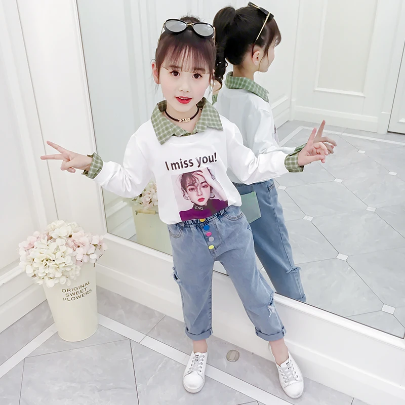 New Spring and Autumn Children's suit Girl's Priting Casual 2-piece for age 4-12Y | Детская одежда и обувь