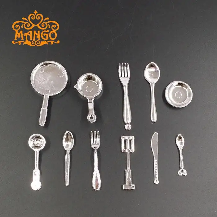 

Free Shipping 1:12 Scale Dollhouse Miniatures Kitchen Pot Pan Set of knife and fork spoon 11PCS