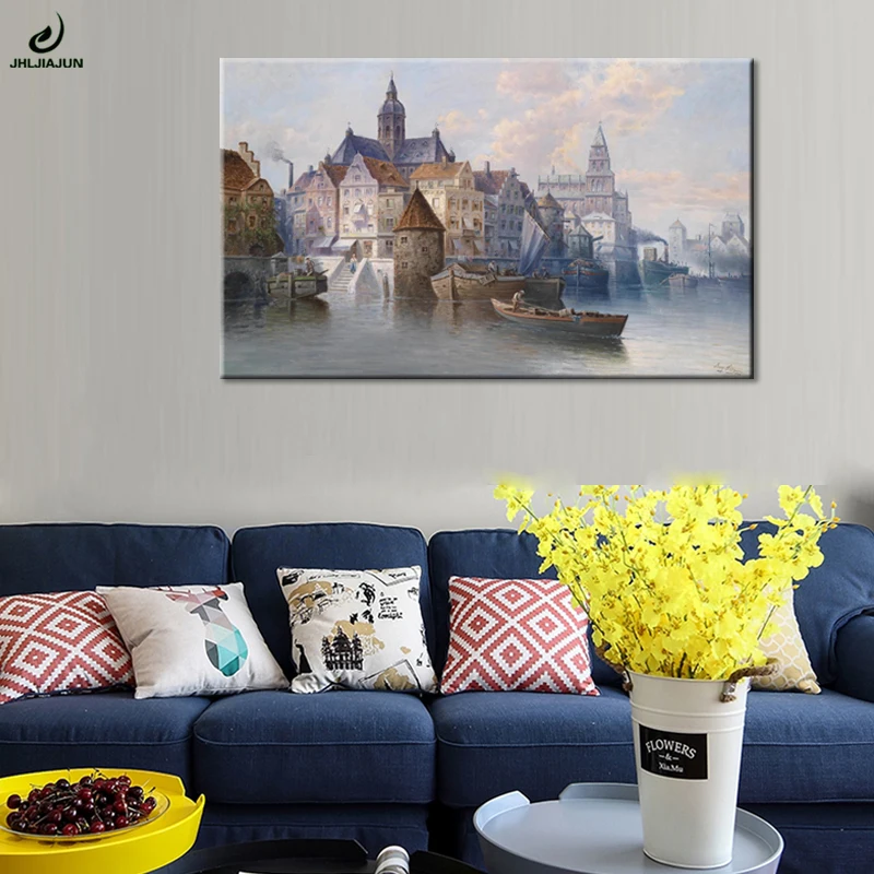 

JHLJIAJUN Nordic Canvas Painting Beautiful Harbor Classical Oil Wall Art Print And Poster For Living Bedoom Decor Picture Poster