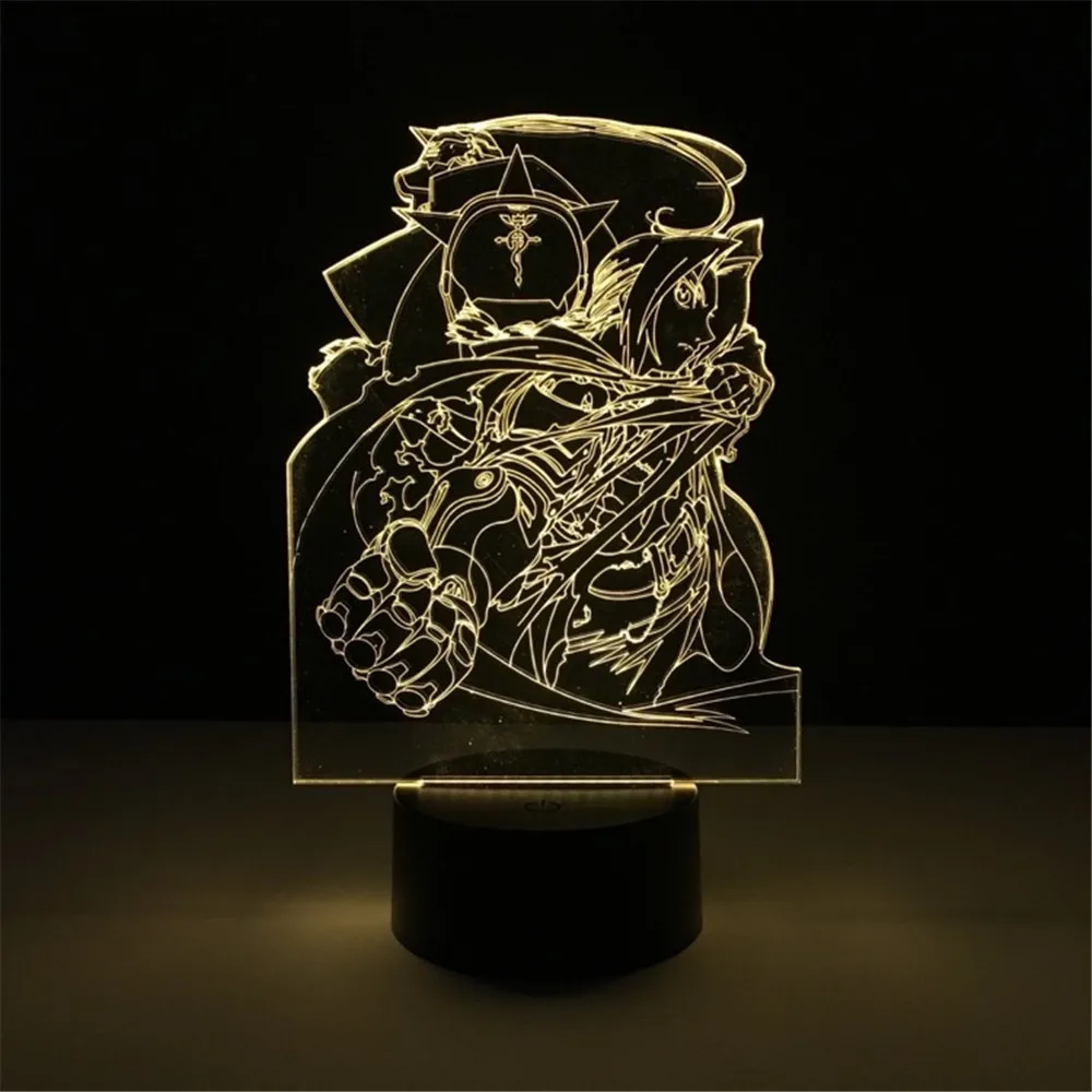 Стальной алхимик Эдвард Элрик Альфонс Элрик Аниме лампа Декор 3D ночник светодиодный светильник Настольный светильник Lamparas изменение цвета