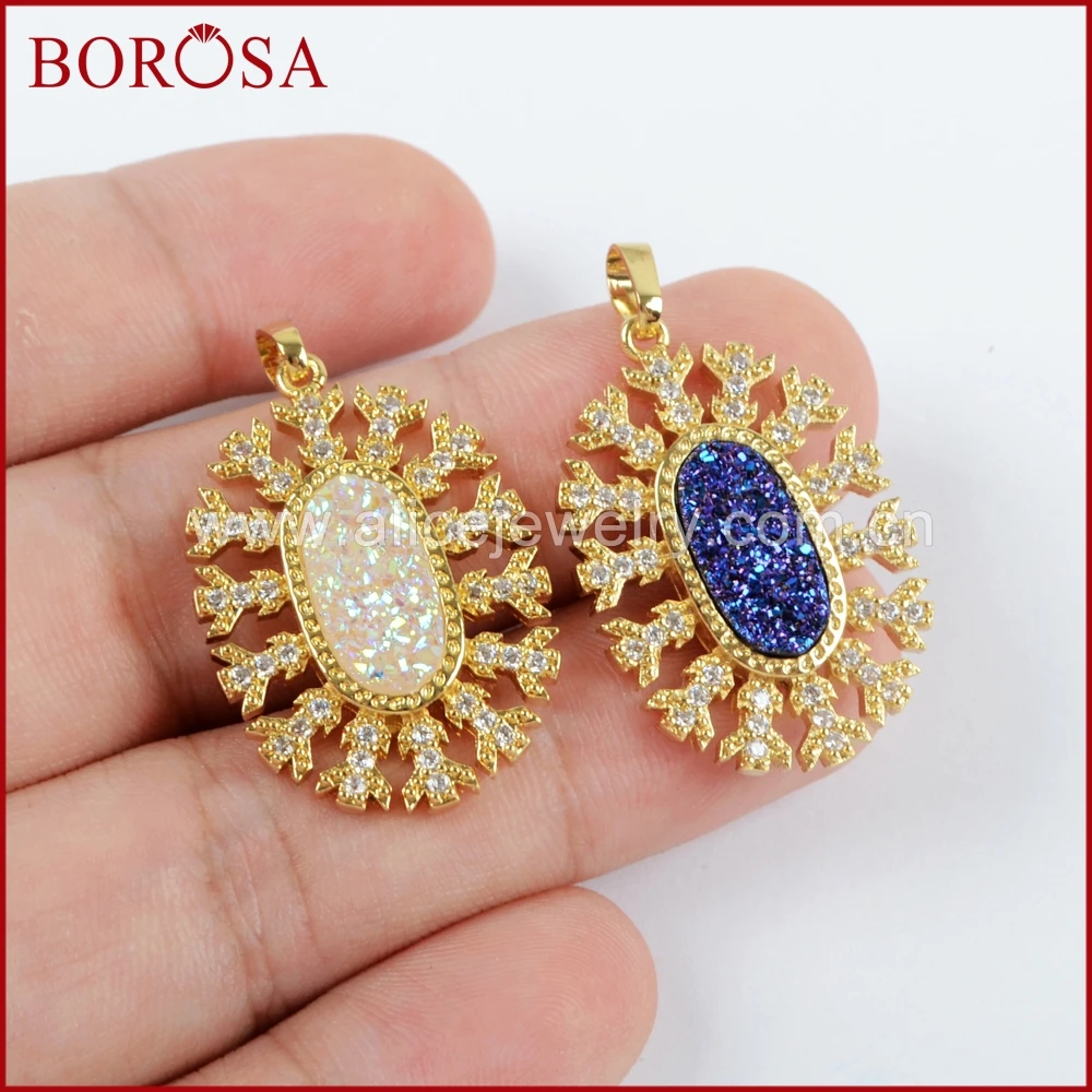 BOROSA 10 шт. Мода CZ микро паве Кристалл ручной работы Друза золотой кулон сверкающие