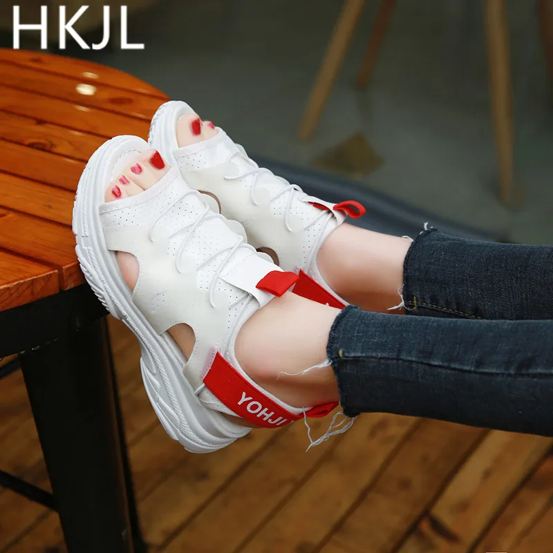

HKJL 2019 summer new sports and leisure sandal female flat bottom go with muffin fish mouth student flat bottom sandal A100