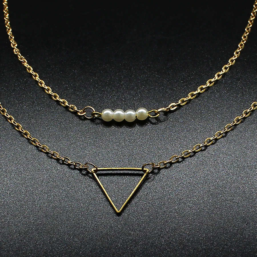 2018 Ретро двойное Золотое покрытие цепи Треугольник Имитация жемчуга бусины