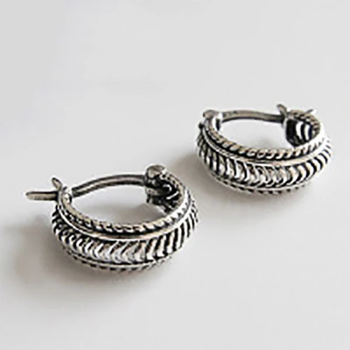 Ancient silver Женские серьги-кольца из стерлингового серебра 925 пробы с оплеткой, высокое качество, маленькая петля, свадебные ювелирные изделия - Цвет камня: Ancient silver