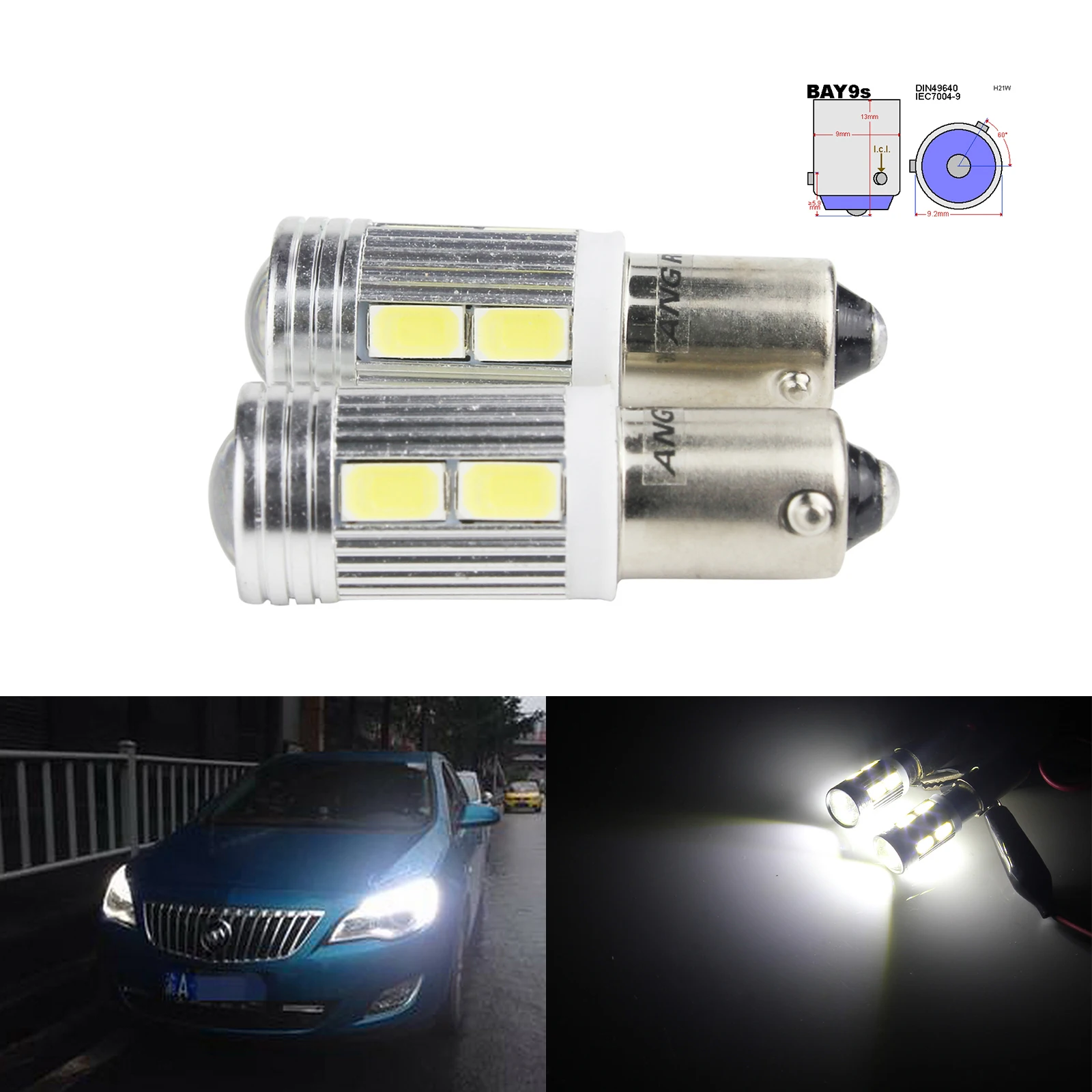 ANGRONG 2x H21W BAY9s 64136 SMD 10 Светодиодный Боковой индикатор Заднего Хода дневсветильник