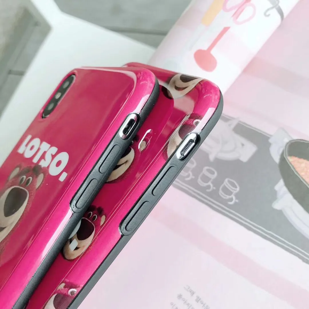 Lotso Toy Story Cute Cartoon Strawberry bear case for Apple iphone X XS Max Xr 8 7 6 6s Plus Glossy silicone doll Cover |