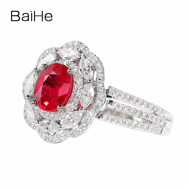 BAIHE Solid 14 K белое золото(AU585) овальный около 1.3ct без основного камня помолвка свадебные женские модные ювелирные изделия полу крепление кольцо