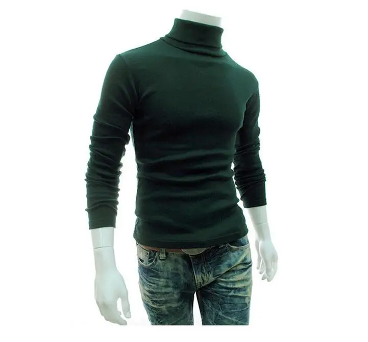 Dark green 8 цветов, новинка, Осень-зима, мужской свитер, Мужская водолазка, сплошной цвет, Повседневный свитер, мужские облегающие брендовые вязаные пуловеры - Цвет: Dark green