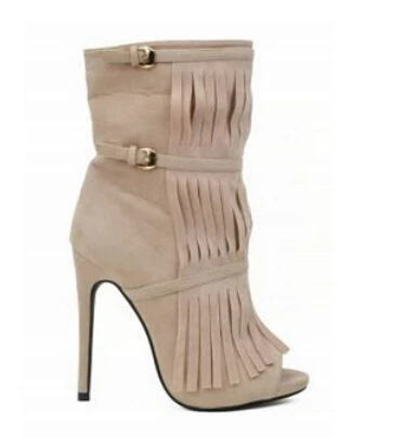 

Unique style peep toe high heel women booties fashion tassel ankle boots double ankle buckle stiletto heels shoes woman free shi