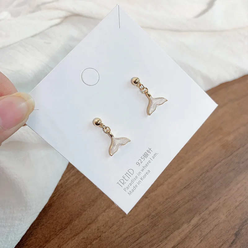 Серьги русалки из серебра 925 пробы корейские серьги с рыбьим хвостом женские в