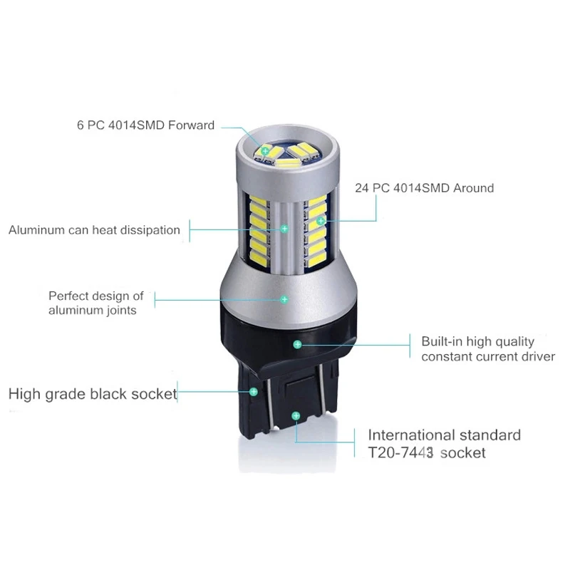 JSTOP XT width светильник s 7443 супер яркий 24 В Дневной led 12 T20 W21/5 Вт лампа 4014SMD габаритный