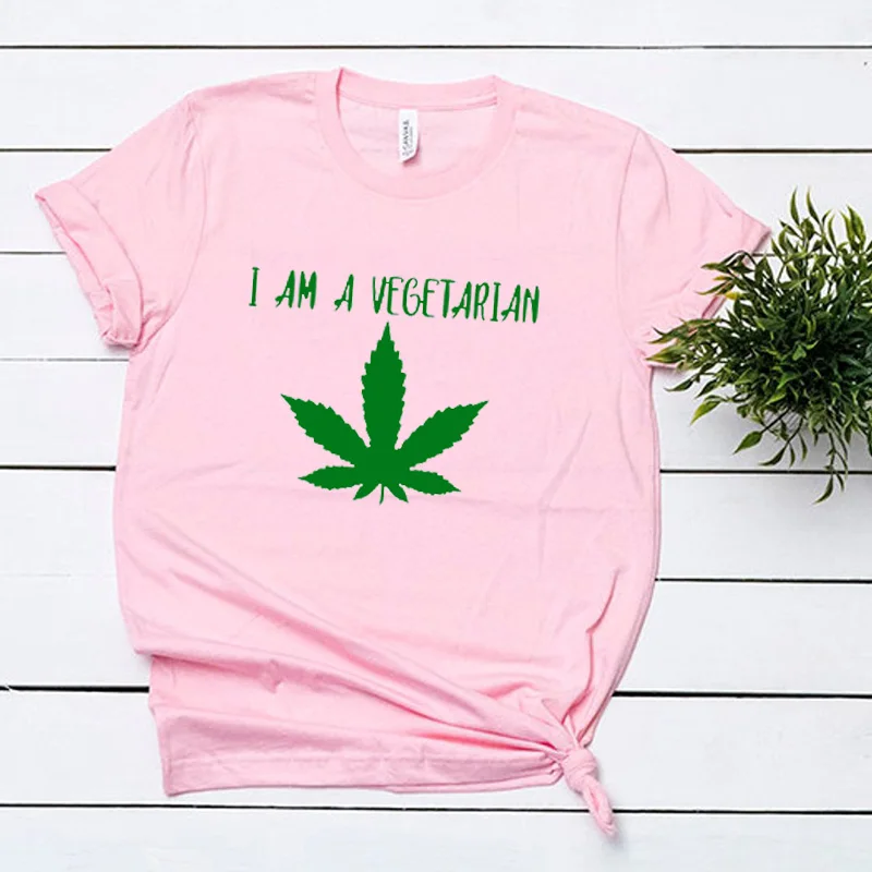 Я Вегетарианская футболка, травяное растение, принт листьев, футболки, женские хлопковые топы, летняя веганская футболка, эстетическая одежда, Прямая