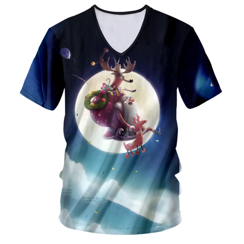 UJWI Мужская Рождественская Луна с 3D принтом Милая футболка Санта Клаусом и лося v