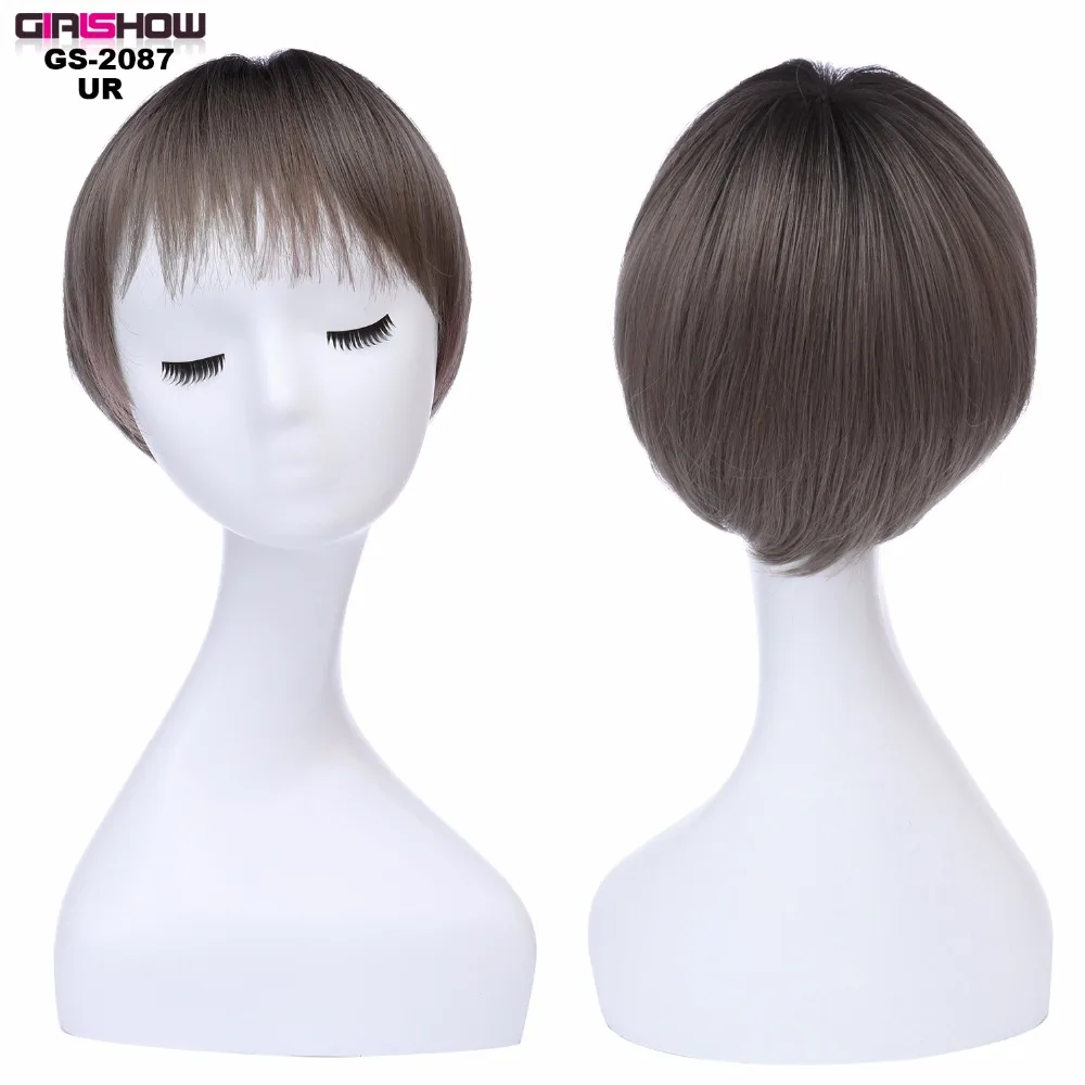 Girlshow 1" черный в димсерый Боб-парик из коротких синтетических волос с тонким стилем взрыва# GS-2087, 90 г/шт