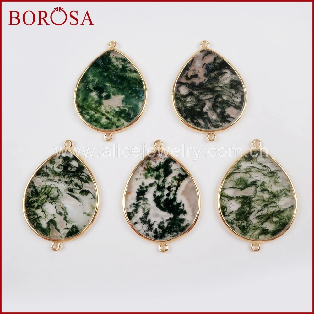 BOROSA Высокое качество 10 шт Золото Цвет падение моховые Агаты коннектор друзовый
