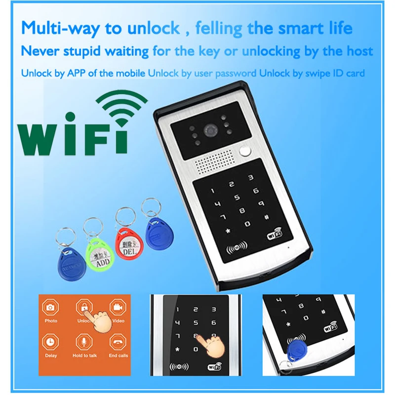 Android ISO App WIFI Video Door Phone RFID &amp Code Keypad Doorbell Electric Lock System Apply to Families/floors/villas/apartment |