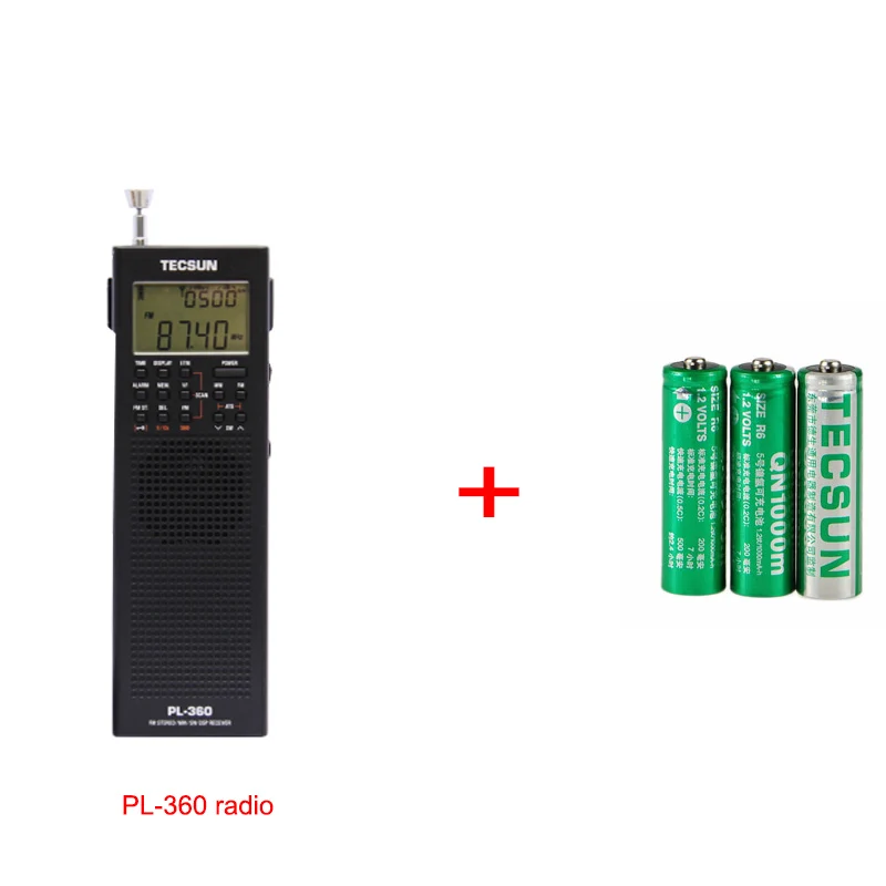 Tecsun PL-360 полнодиапазонная FM/MW/LW/SW цифровая Демодуляция пожилых карманная стерео Портативная полупроводниковая зарядка кампус радио - Цвет: Black Battery Set