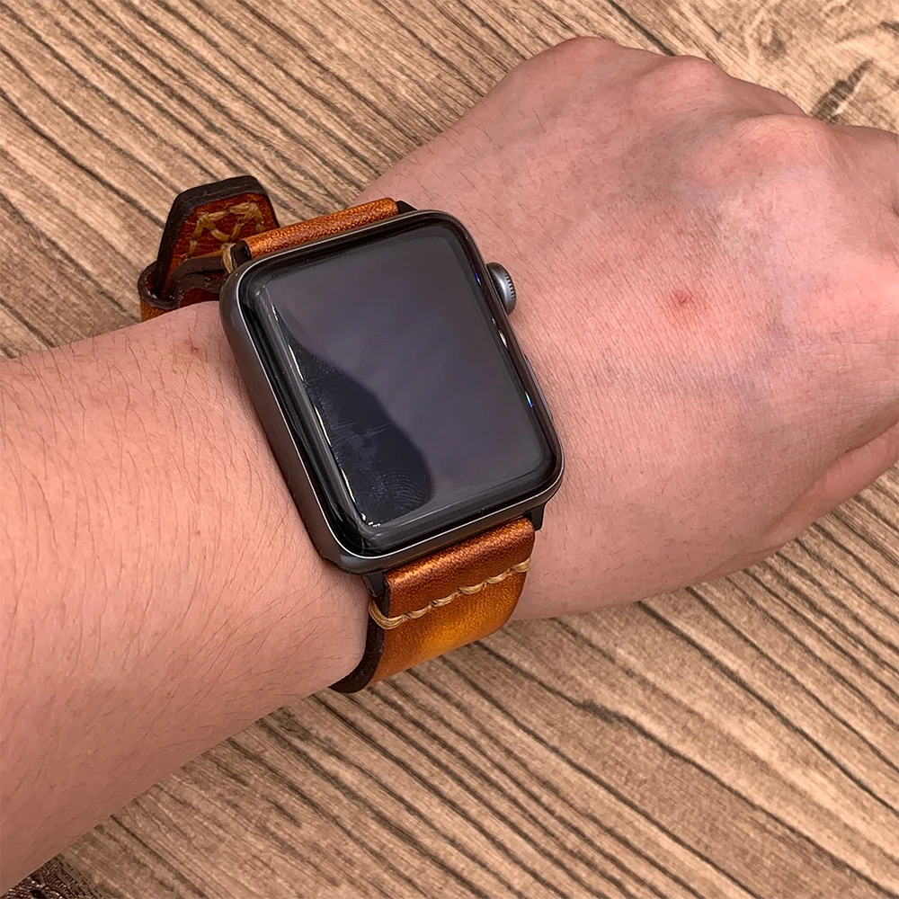 Ремешок из воловьей кожи для Apple Watch Band 38 мм 40 роскошный браслет в стиле ретро iWatch 42