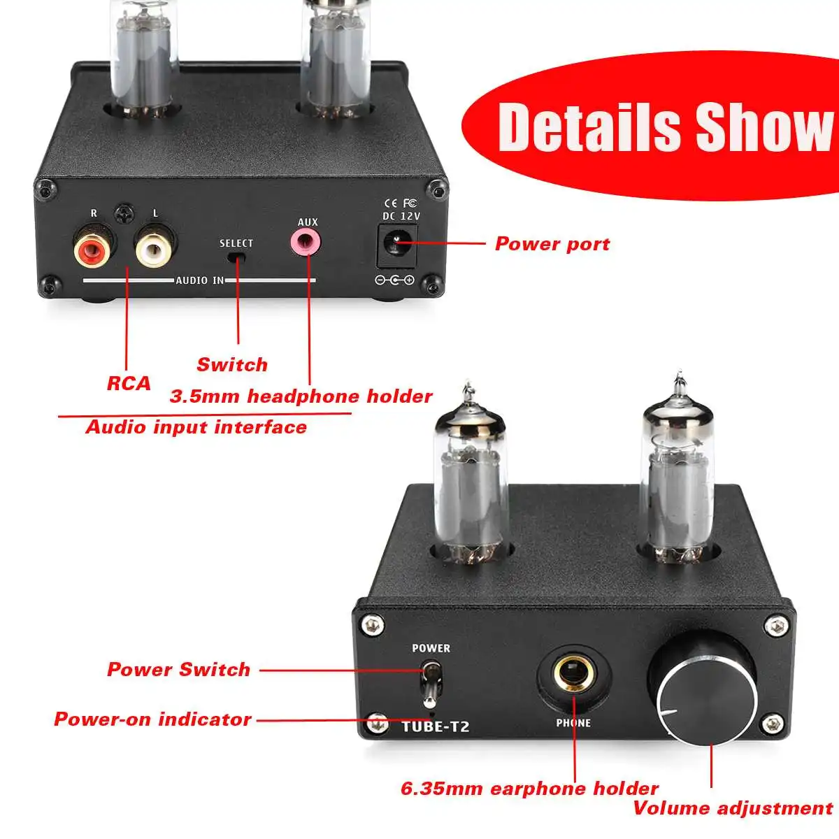 Amplifier HIFI Stereo Audio Buffer 12V 1.5A 6K4 Vacuum Tube Preamplifier Desktop Amplifier Home Video