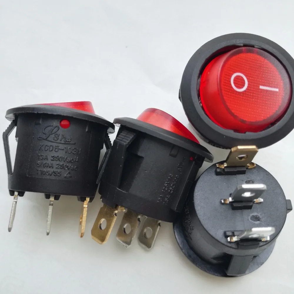20 шт KCD5 103N 13A 250V на включения/выключения Кулисный круглый тумблер кнопочный