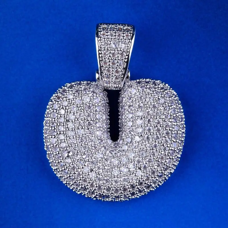 U Iced Out пользовательские Пузырьковые буквы кулон ожерелье пузырь начальные буквы слова Белое золото кулон в стиле хип-хоп Ожерелье для мужчин и женщин - Окраска металла: U