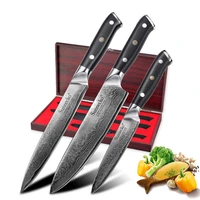 sunnecko 3pcs high grade kitchen knives gift box set chef knife japanese damascus vg10 steel sharp g10 handle cutting tools