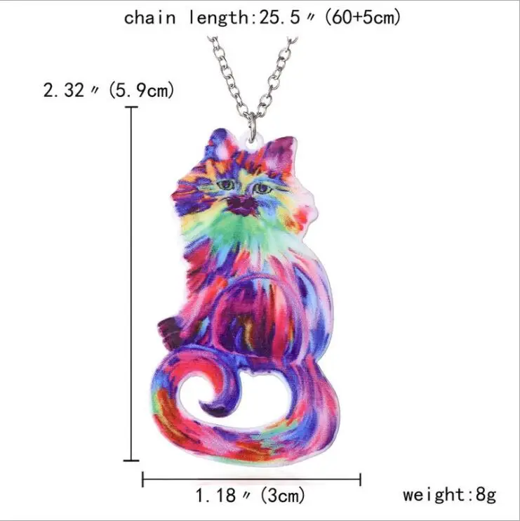 

Acrylic coloured drawing Cat necklace-Drop shipping