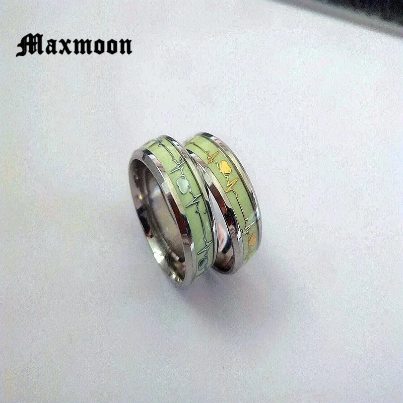 Maxmoon золотистый серебристый цвет символ сердцебиения женское и мужское кольцо из