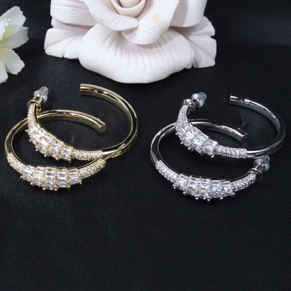 

Bilincolor Fahion Trendy Golden Wedding Bridal Hot Seel Half Circel Cubic Zirconia Stud Earring for Women Fashion Jewelry