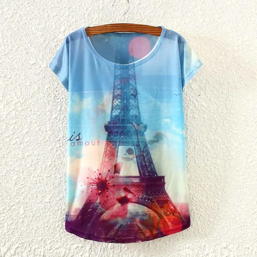 Блузы с принтом граффити совы модная женская летняя футболка 2015 оптовая продажа