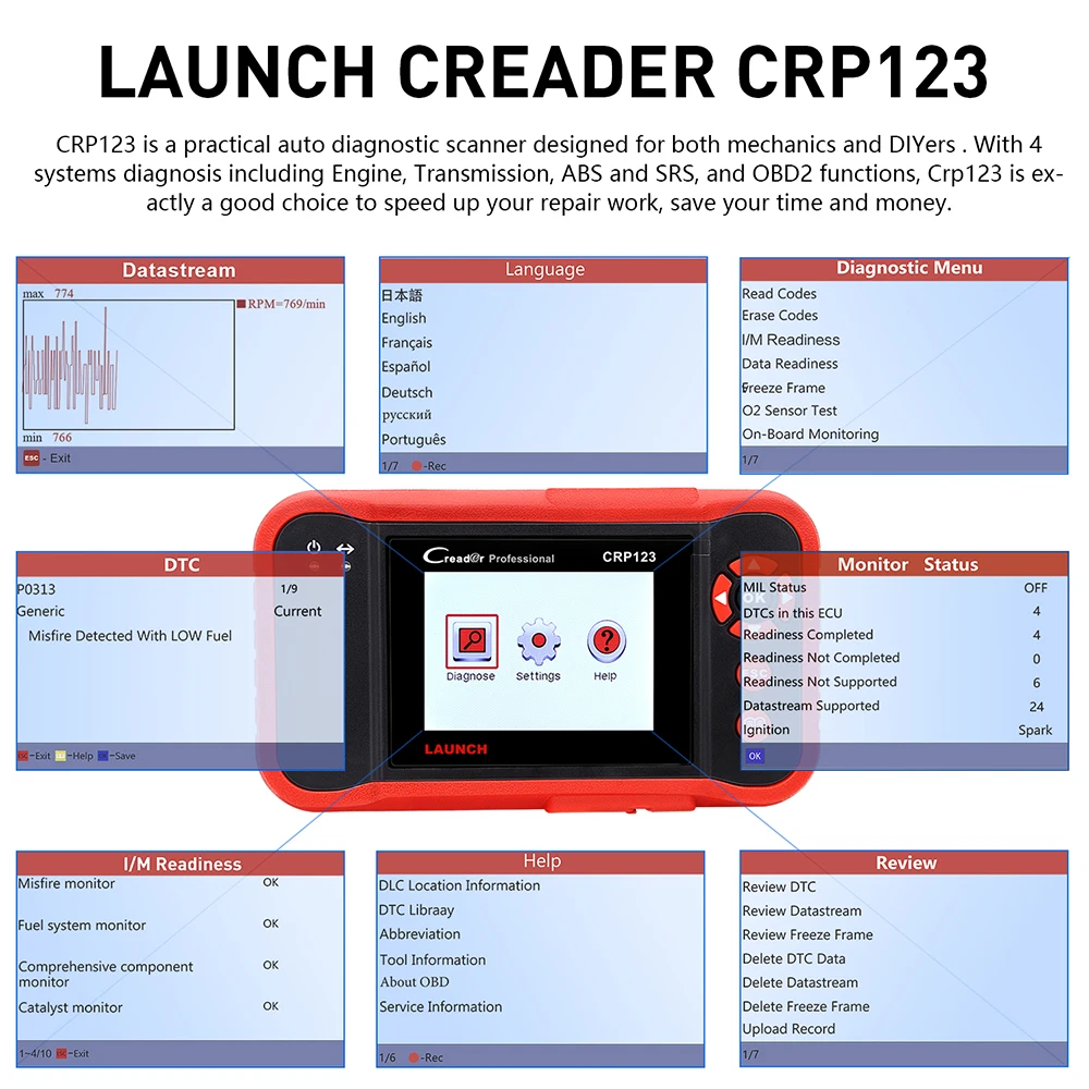 Диагностический сканер LAUNCH X431 CRP123 OBD2 для автомобиля|Диагностические сканеры