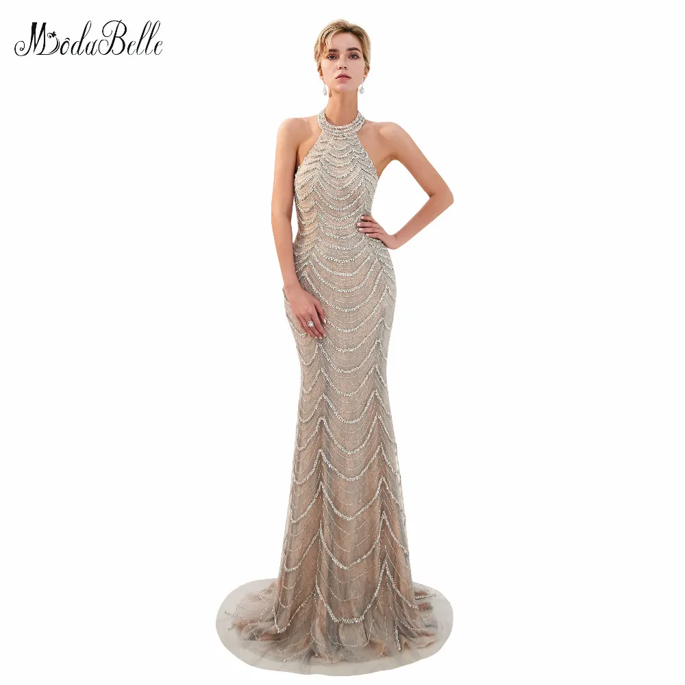 

modabelle Off Shoulder Long Evening Dresses Vestidos Formales Beadings 0-neck Women Evening Dress Vestido Sexy Fiesta Noche