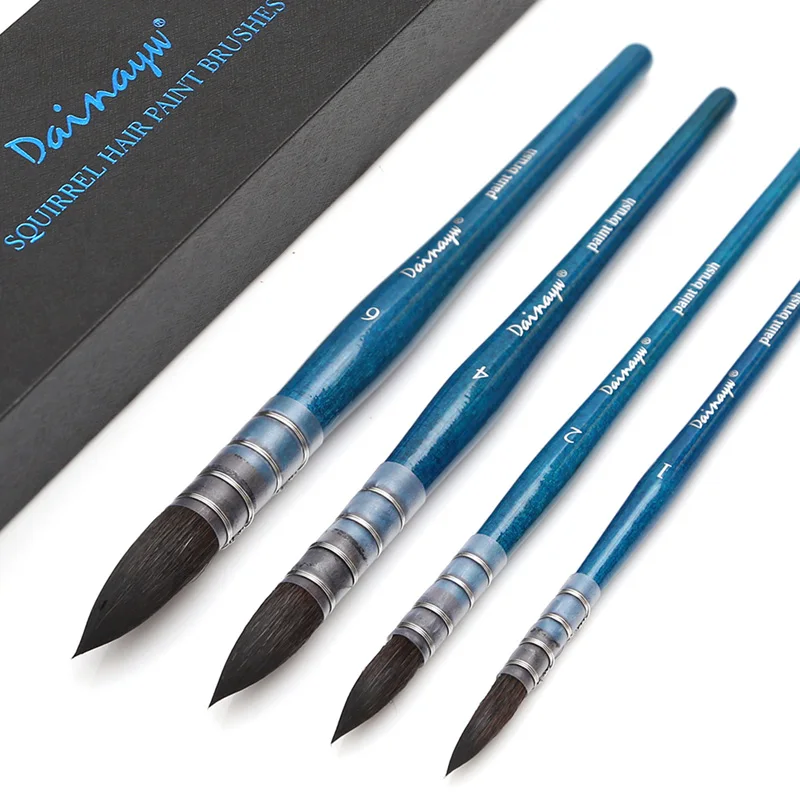 4PCS blue set Dainayw 4 кисти, волосы белки и конский волос, художественные кисти для рисования, набор художественных акварельных кистей для гуаши, мытья швабры, художественная живопись - Цвет: 4PCS blue set