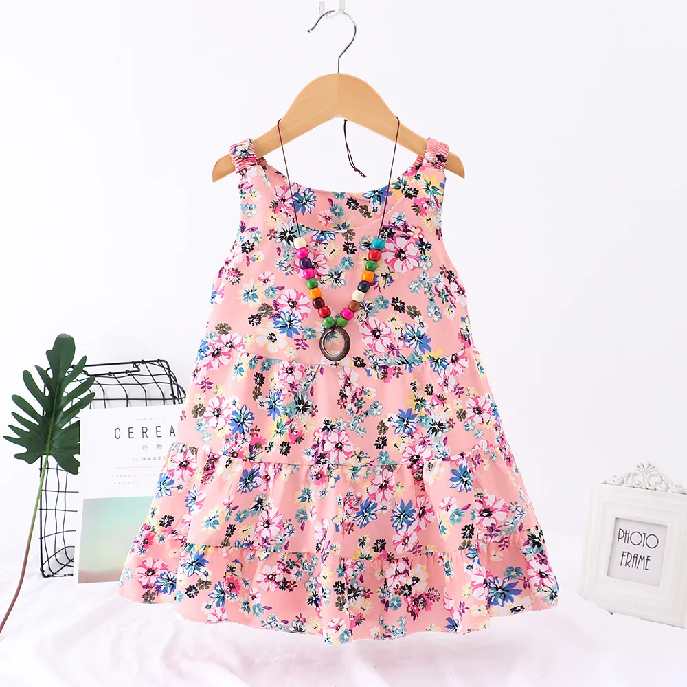 2-6Y baby summer clothes toddler girl dresses 2019 floral dress for kids girls robe fille free children necklace | Детская одежда и