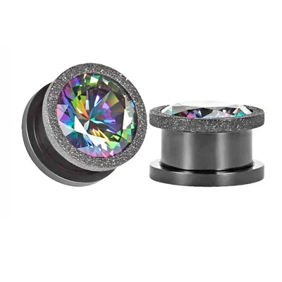 Rainbow zircon 1 пара Высокое качество Кристалл Циркон Ушные Тоннели винт подходят разноцветные камни цветок винт расширительные приборы конус для пирсинга ушей ювелирные изделия - Окраска металла: Rainbow zircon