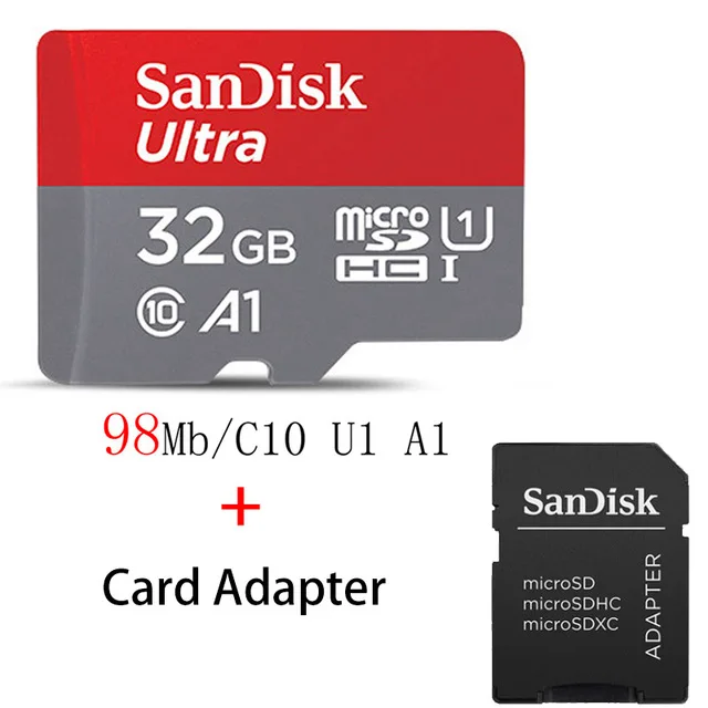 sandisk Micro SD 16 ГБ 32 ГБ 64 ГБ 128 ГБ 200 ГБ 256 Гб MicroSDHC/SDXC UHS-I Ultra C10 TF карта C4 16G 32G Cartao de Memoria - Емкость: A1-TF-98-32G-SD-Adap