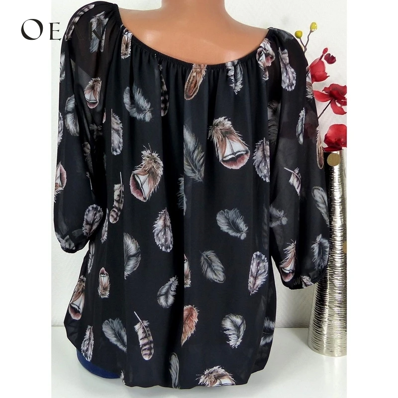 OEAK 5XL летние женские Базовые Футболки с принтом перьев футболки коротким рукавом