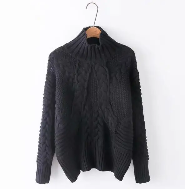Vitnage Turtleneck Twist Striped Thick Sweater Retro New 2018 Woman Bat Sleeve Loose Knitted Pullover Knitwear Red Black | Женская