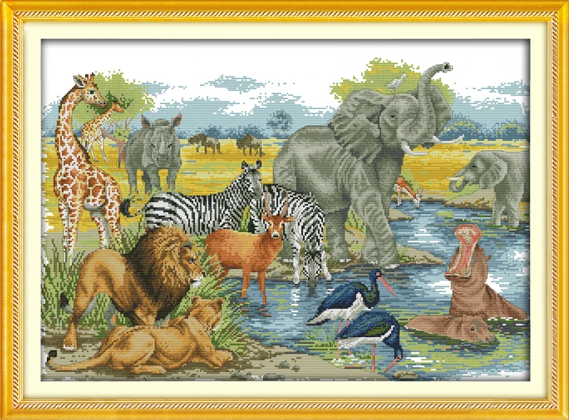 

Animal World cross stitch kit 14ct 11ct pre stamped canvas cross stitching animal lover embroidery DIY handmade needlework
