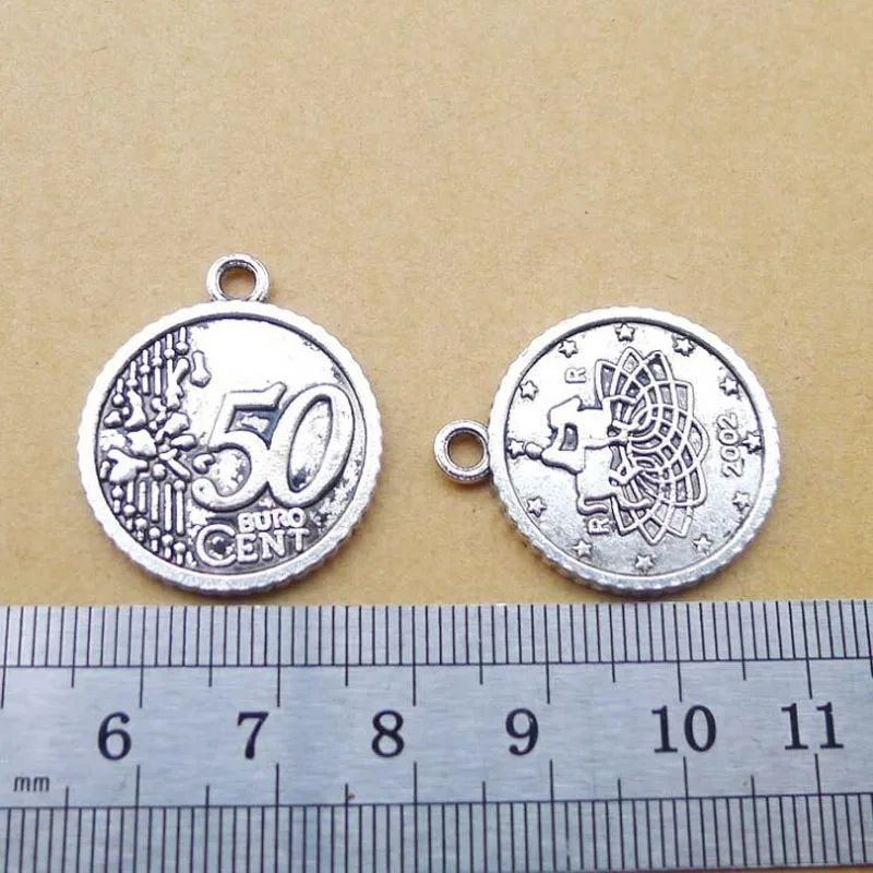 25pcs/lot 24x28mm Antique Silver Zinc Alloy Charms Coin Pendants Jewelry Findings | Украшения и аксессуары
