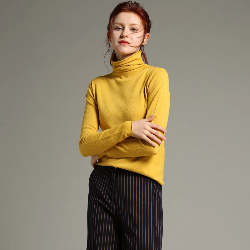 Autumn and winter new women's turtleneck sweater long-sleeved shirt solid color loose inside the knit bottoming | Женская одежда
