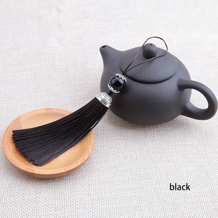 black 2 шт., шелковая кисточка, бахрома, кисточка, подвесная веревка, сделай сам, с бахромой и с бусинами, отделка, подвеска для штор, украшение, сделай сам, домашний декор - Цвет: black