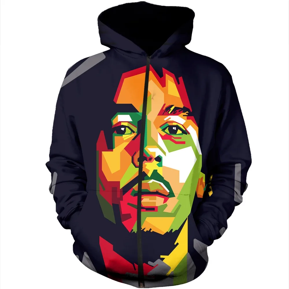 Толстовка унисекс с объемным принтом Bob Marley Reggae Свитшот в стиле хип-хоп толстовка