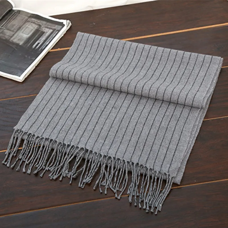 100% cashmere men s classic striped fashion business scarfs narrow long dark grey 3color korea style 40x200cm