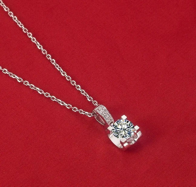 

Tested Real High Quality Real Solid 14K White Gold 1Carat Engagement Pendant Diamond Wedding Solid Gold Necklace 45cm