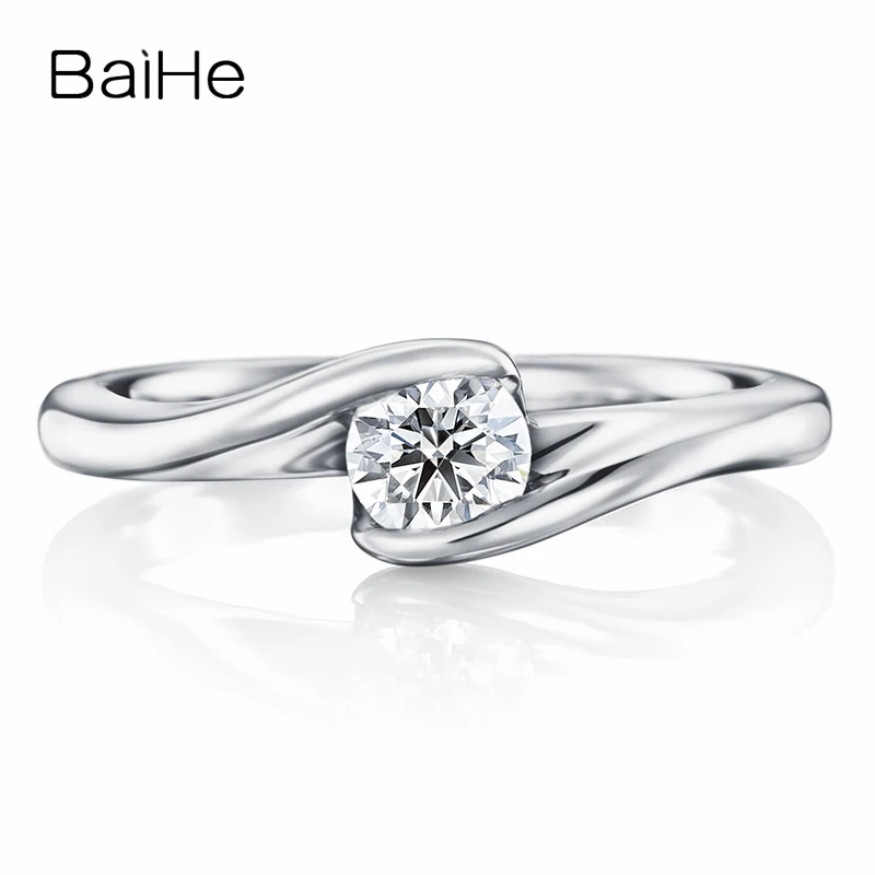 

BAIHE Solid 10K White Gold(AU417) Certified 0.25ct Round 100% Moissanite Engagement Trendy Wedding Women Gift Fine Jewelry Ring
