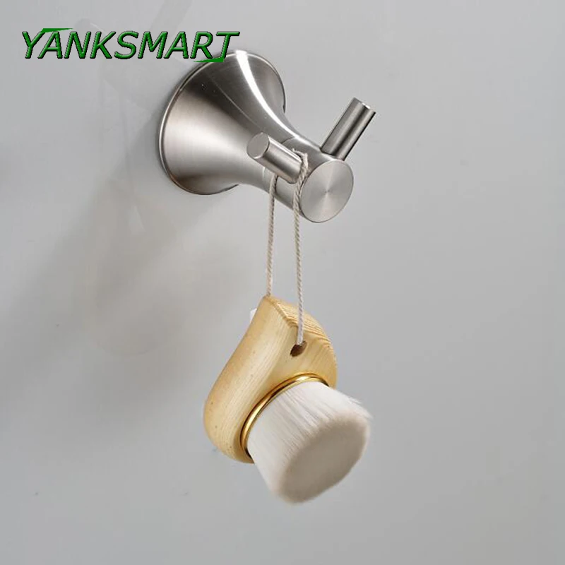 

YANKSMAR Wall Mounted Double Hook Ligar Clothes Stainless Steel Stuff Hanging Nickel Brushed Bathroom Hardware Accessories