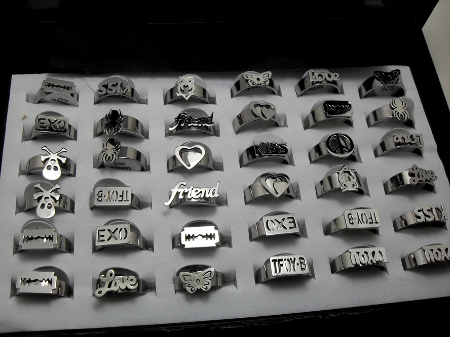 Серебряные кольца из нержавеющей стали 36 шт. модные украшения для мужчин и женщин