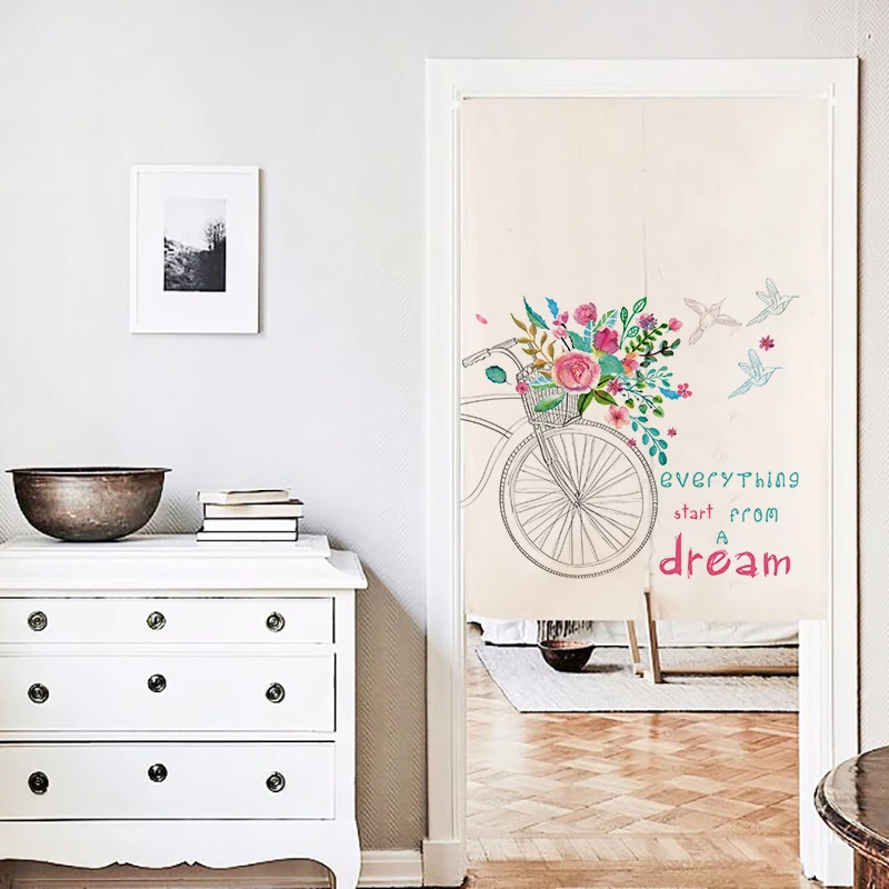 

Japanese Cloth Curtain linen Italian Illustrator of bicycle Pattern Half Curtain for Living Room Fitting Room