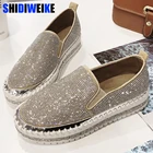 Женские кроссовки без шнуровки, лоферы на платформе, повседневная обувь на плоской подошве, со стразами, g229, весна-лето